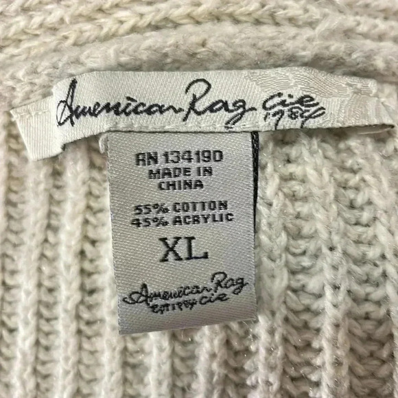 American Rag Cie Women’s XL Round Neck 3/4 Sleeve Ivory Cream Sweater - Picture 6 of 8
